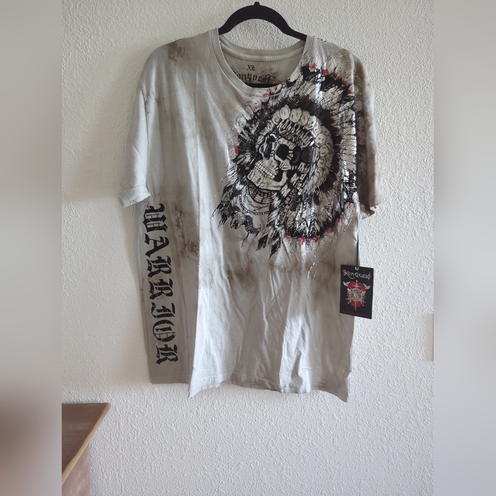 Konquest Shirt Mens XL Vanquish Skull Tribal Graphic Tee Tshirt Y2K Grey
